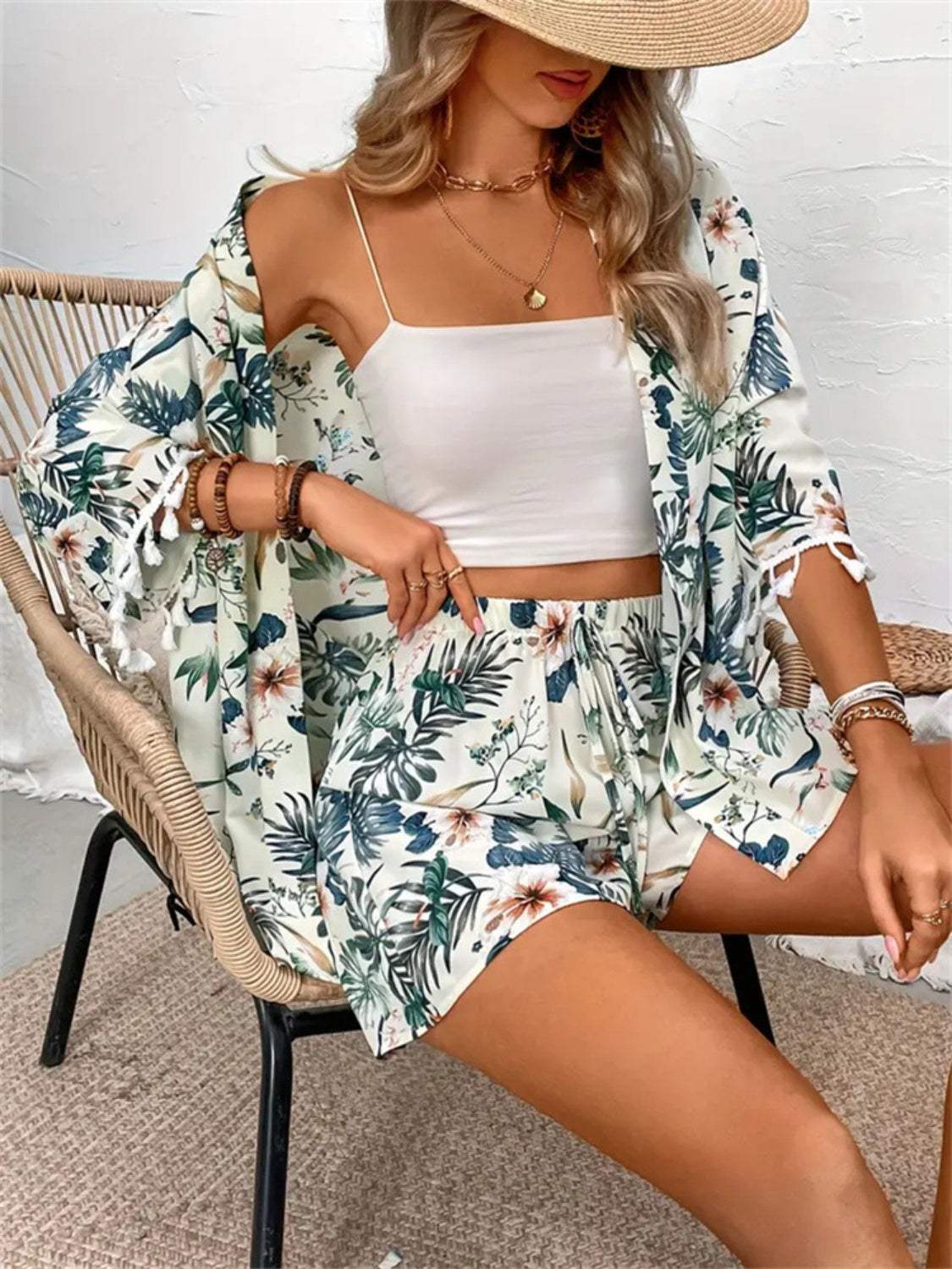 Printed Half Sleeve Top and Shorts Set - Trendsi - Flyclothing LLC