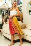 BiBi Metallic Color Block Pleats Midi Skirt - Trendsi - Flyclothing LLC