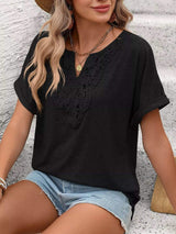 Lace Trim Short Sleeve T-Shirt - Trendsi - Flyclothing LLC