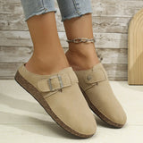 Suede Round Toe Buckle Slip-Ons - Trendsi - Flyclothing LLC