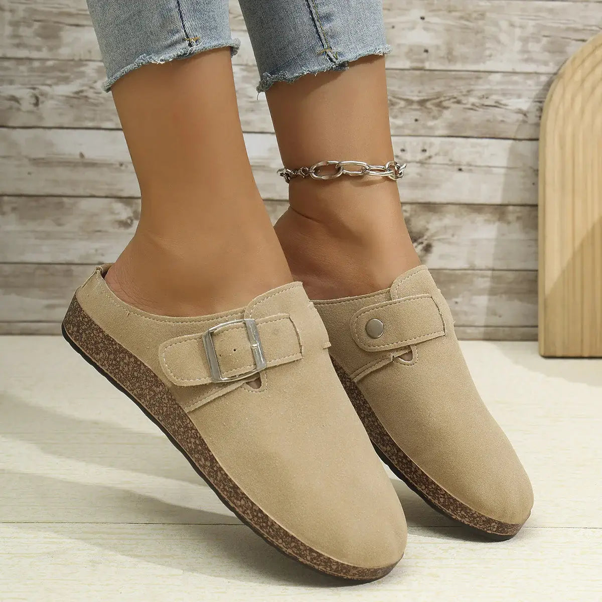 Suede Round Toe Buckle Slip-Ons - Trendsi - Flyclothing LLC