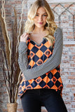 Heimish Full Size Checkered Contrast Striped Long Sleeve T-Shirt - Trendsi