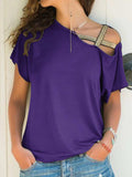 Asymmetrical Neck Short Sleeve T-Shirt - Trendsi - Flyclothing LLC