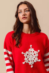 SO ME Christmas Snowflake Crochet Embellished Sweater - Trendsi - Flyclothing LLC