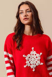 SO ME Christmas Snowflake Crochet Embellished Sweater - Trendsi - Flyclothing LLC