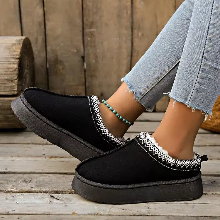 Plush Lined Platform Ankle Boots - Trendsi - Flyclothing LLC