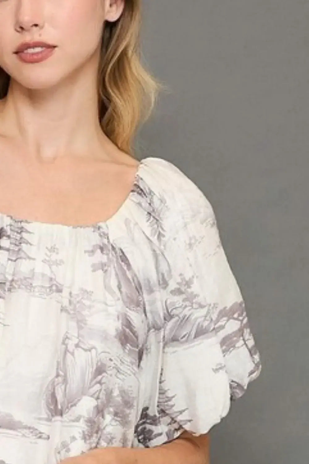 Umgee Full Size Two Tone Toile Print Top Plus Size - Trendsi - Flyclothing LLC