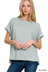 Zenana Soft Melange Hacci Short Sleeve Round Neck Top - Trendsi - Flyclothing LLC