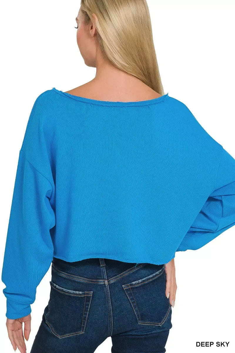 Zenana French Terry Boatneck Crop Top - Trendsi - Flyclothing LLC