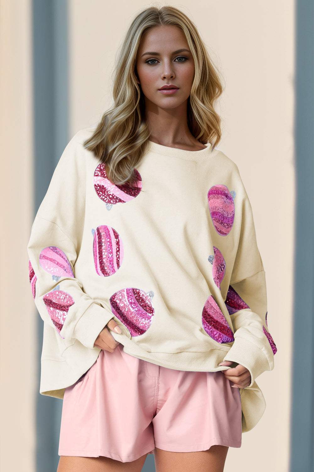 Double Take Sequin Round Neck Long Sleeve Sweatshirt - Trendsi - Flyclothing LLC