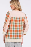 SAGE + FIG Exposed Seam Button Detail Plaid Top - Trendsi