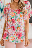 Floral Square Neck Ruffle Sleeve Blouse - Trendsi - Flyclothing LLC