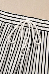 Stripe V Neck Tee and Casual Shorts Set - Trendsi - Flyclothing LLC