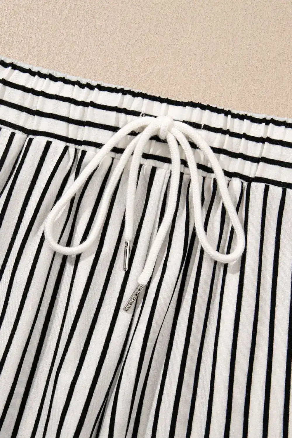 Stripe V Neck Tee and Casual Shorts Set - Trendsi - Flyclothing LLC