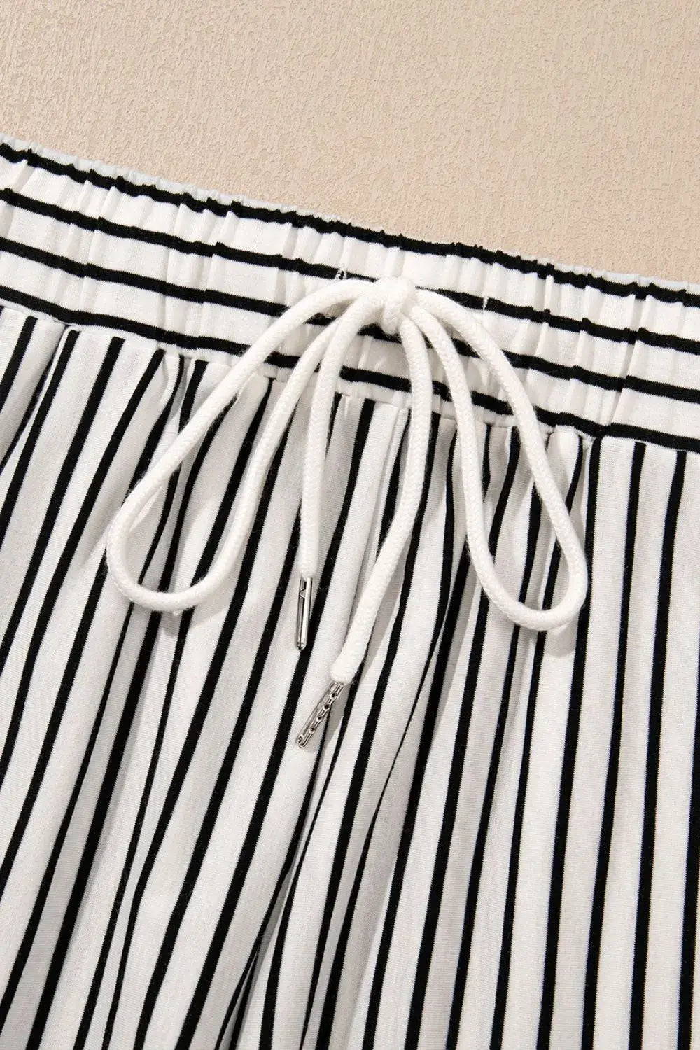 Stripe V Neck Tee and Casual Shorts Set - Trendsi - Flyclothing LLC