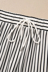 Stripe V Neck Tee and Casual Shorts Set - Trendsi - Flyclothing LLC