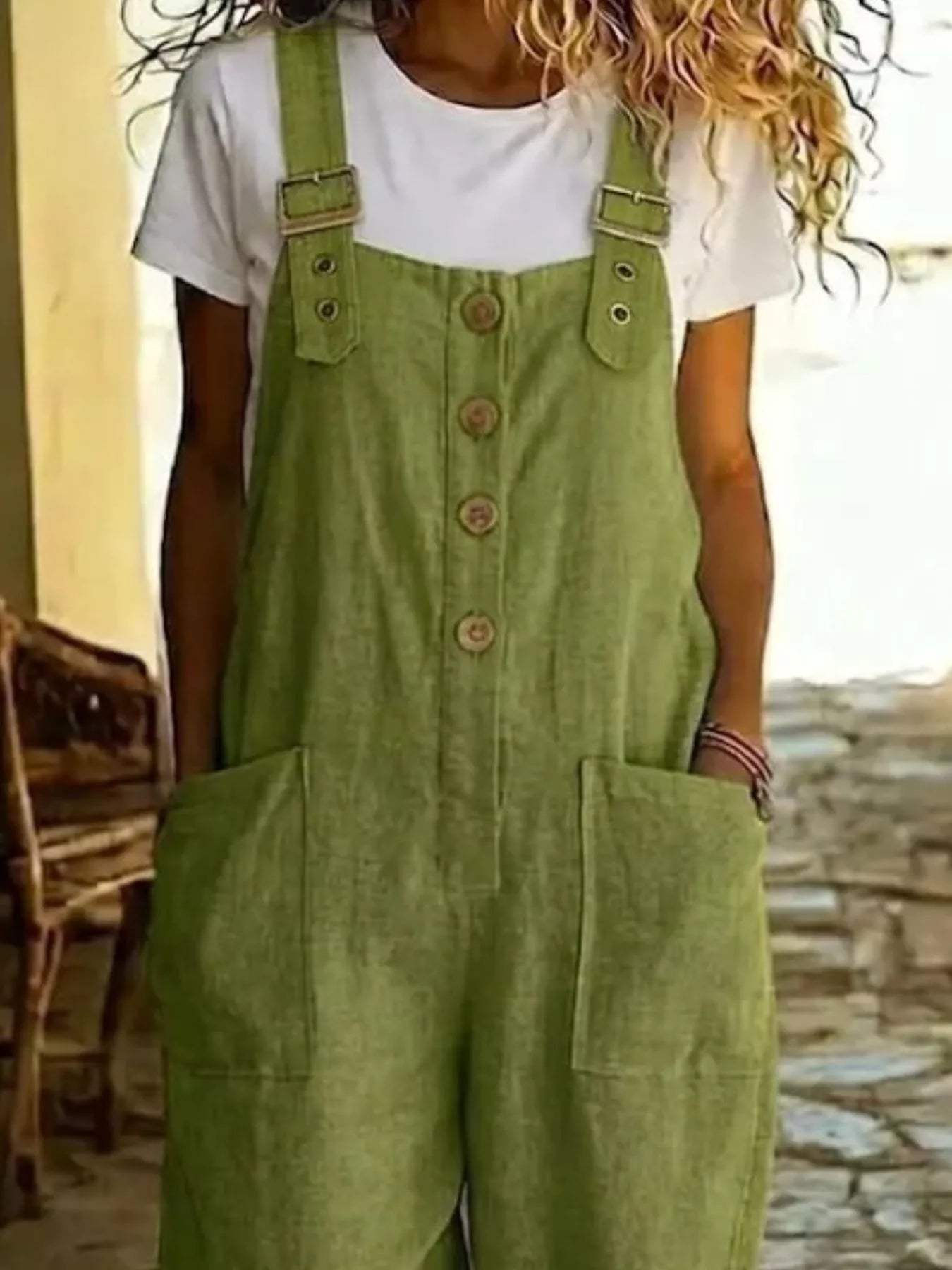 Casual Button Front Wide Leg Overalls - Trendsi - Flyclothing LLC
