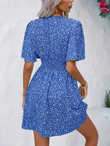 Printed V-Neck Half Sleeve Mini Dress - Trendsi - Flyclothing LLC