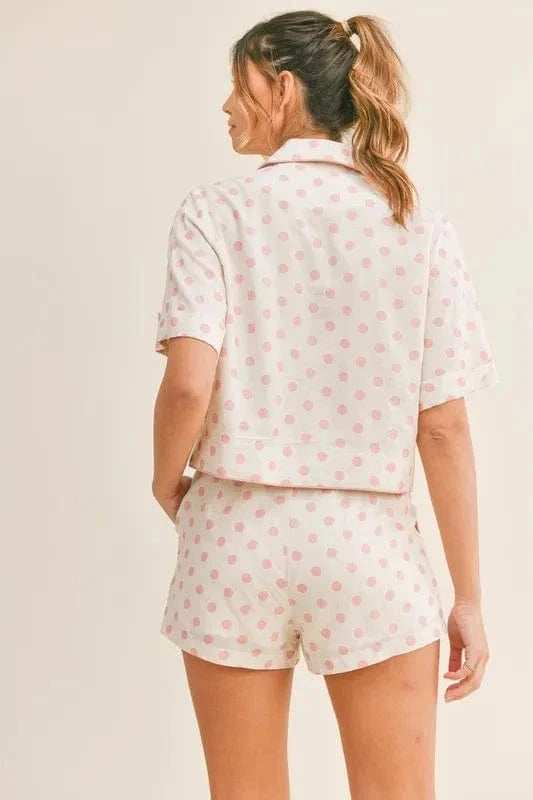 MABLE Polka Dot Collar Crop Top and Short Lounge Set - Trendsi - Flyclothing LLC