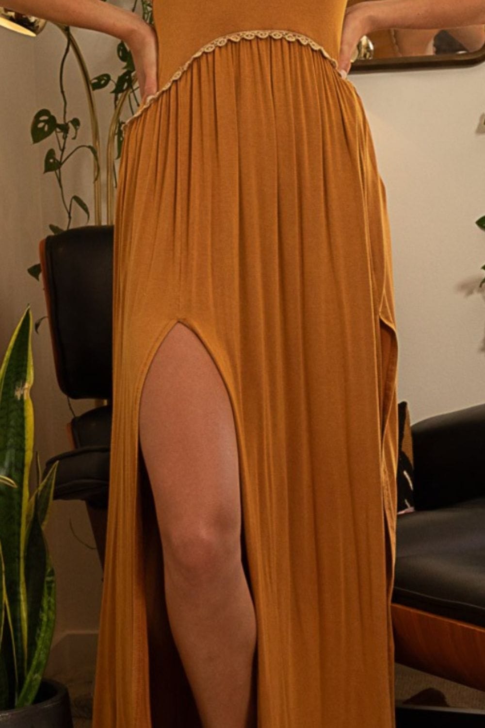 POL Sleeveless Back Zipper Front Slit Maxi Dress - Trendsi