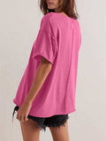 Lovelet Exposed Seam Round Neck Half Sleeve T-Shirt - Trendsi - Flyclothing LLC