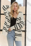 ADORA Horizontal Stripes Hoodie Cardigan - Trendsi
