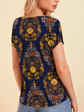 Printed V-Neck Short Sleeve T-Shirt - Trendsi - Flyclothing LLC