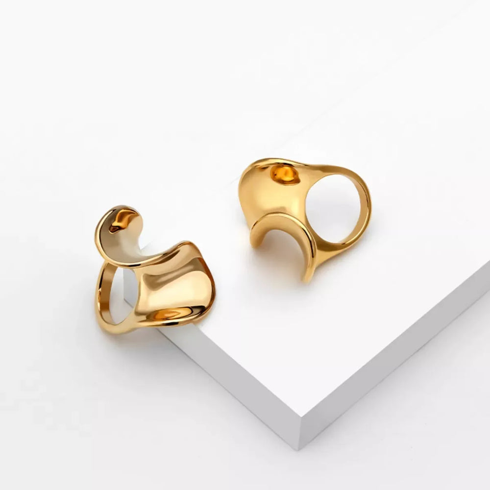 18K Gold-Plated Copper Geometric Sculptural Ring - Trendsi - Flyclothing LLC