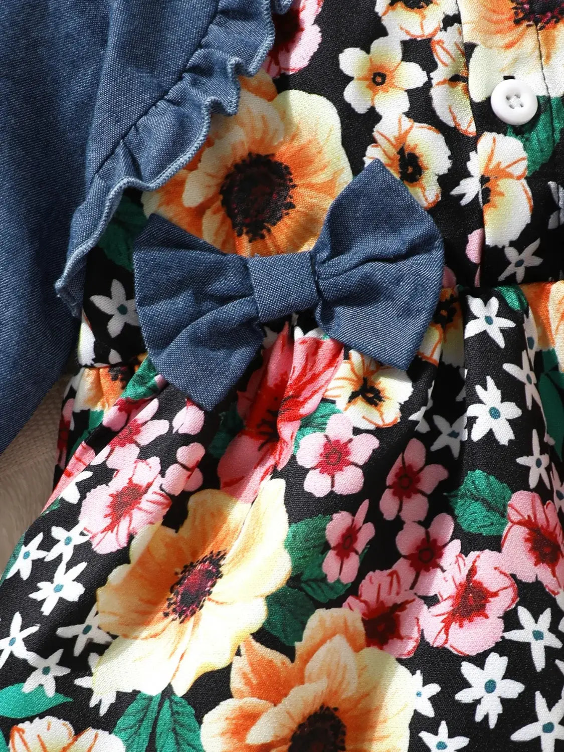Children's Ruffled Bow Contrast Floral Dress with Headband - Trendsi - Flyclothing LLC