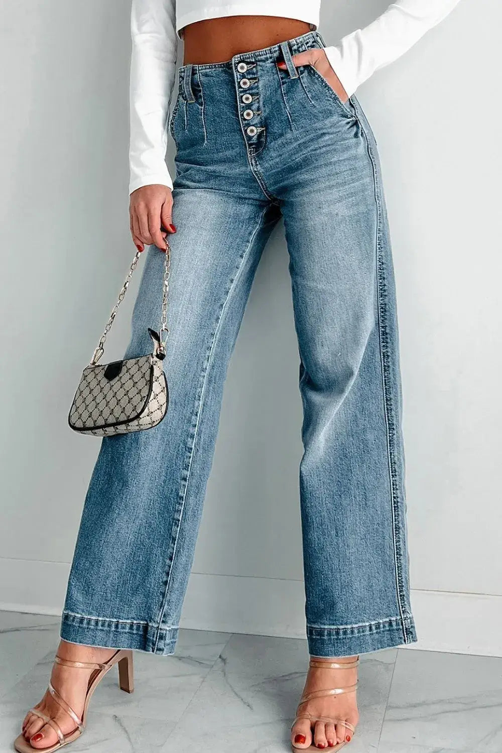 Button Fly High Waist Jeans - Trendsi - Flyclothing LLC