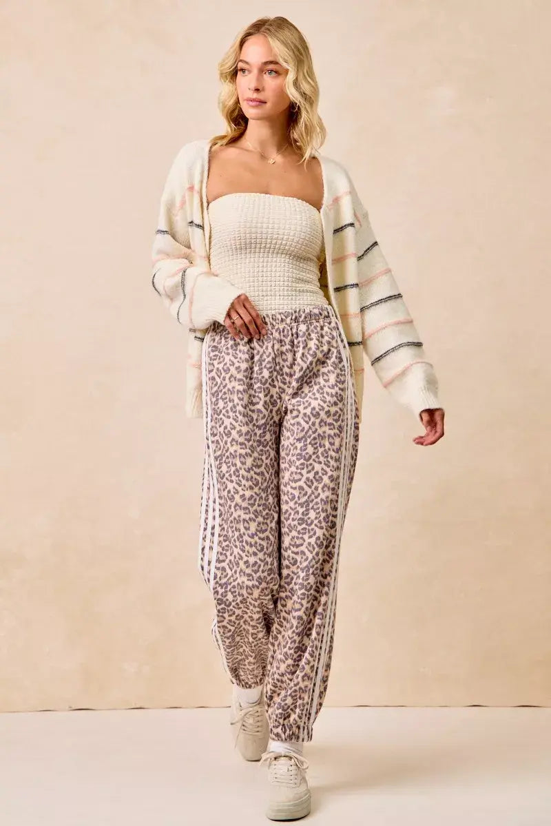 BiBi Side Lines Leopard Track Pants - Trendsi - Flyclothing LLC