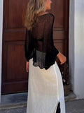 Round Neck Long Sleeve Cover-Up - Trendsi - Flyclothing LLC