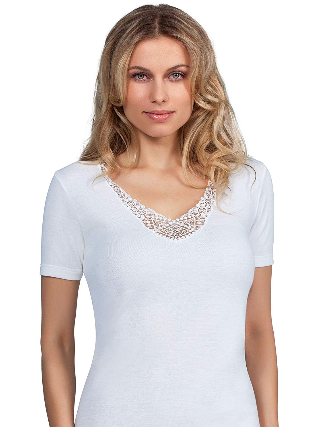 MaRe Premium Quality Cotton Wool Blend Women's T-Shirt with Macramé Lace. Proudly Made in Italy. - tittimitti - Flyclothing LLC