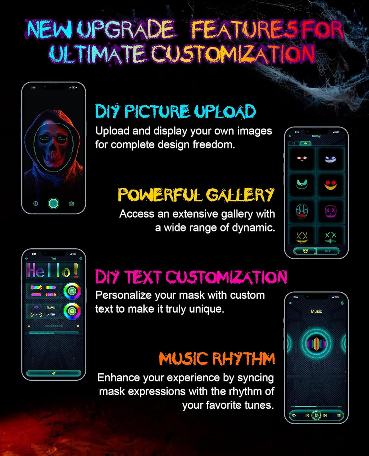 Halloween LED Mask with Programmable App & Gesture Sensing, DIY Unisex LED Lighted Face Transforming Mask, Perfect Gift for Halloween Costume Cosplay,Masquerade - SHOMICOBOUTIQUE - Flyclothing LLC
