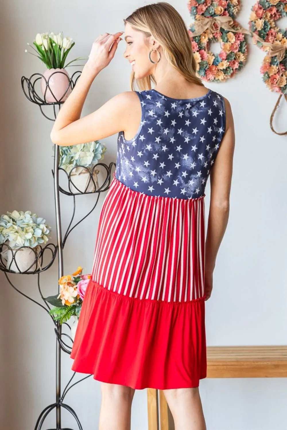 Heimish Full Size US Flag Theme Contrast Tank Dress - Trendsi - Flyclothing LLC
