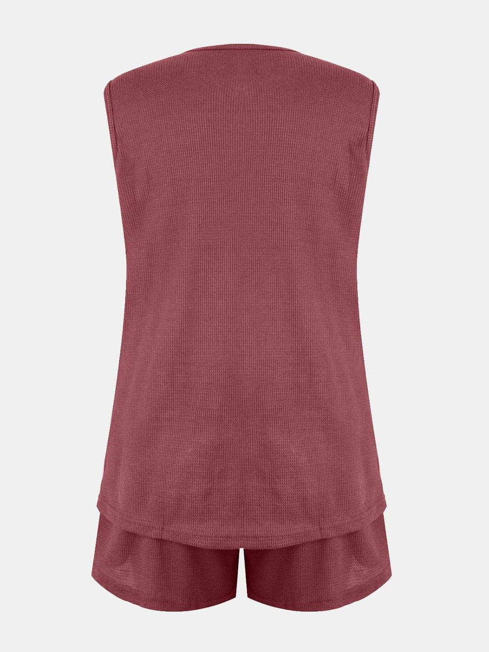 Full Size Waffle-Knit Notched Top and Shorts Set - Trendsi - Flyclothing LLC