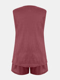 Full Size Waffle-Knit Notched Top and Shorts Set - Trendsi - Flyclothing LLC