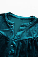 Notched Long Sleeve Velvet Top - Trendsi - Flyclothing LLC