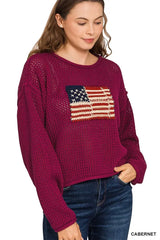 Zenana American Flag Crew Neck Sweater - Trendsi - Flyclothing LLC
