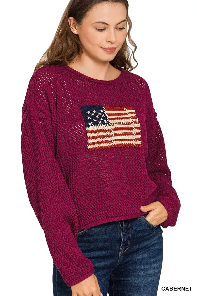 Zenana American Flag Crew Neck Sweater - Trendsi - Flyclothing LLC