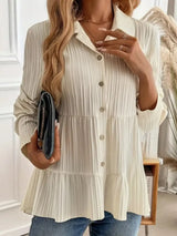 Striped Button-Down Tiered Shirt - Trendsi - Flyclothing LLC