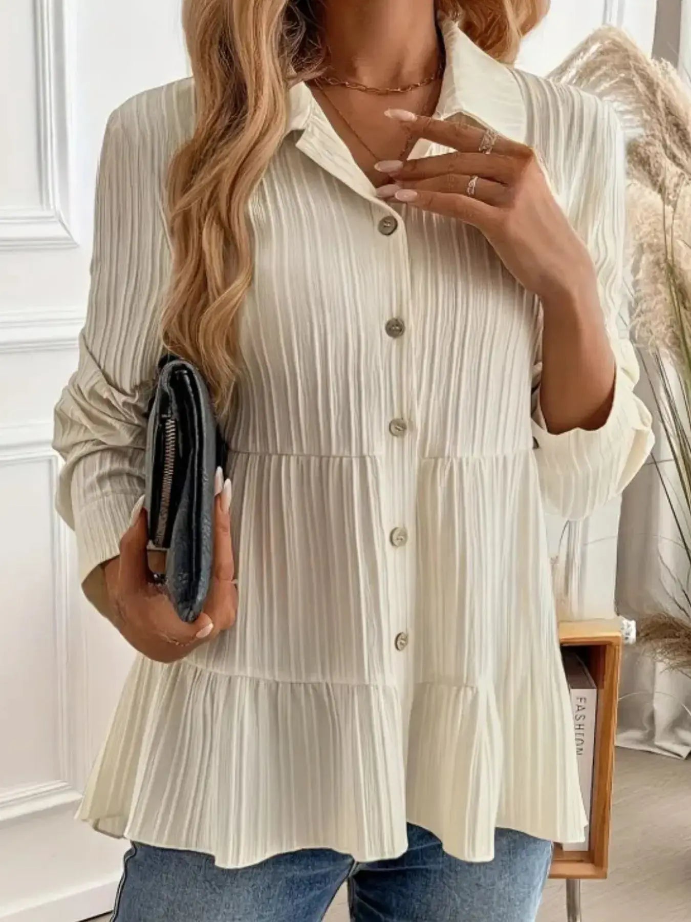 Striped Button-Down Tiered Shirt - Trendsi - Flyclothing LLC