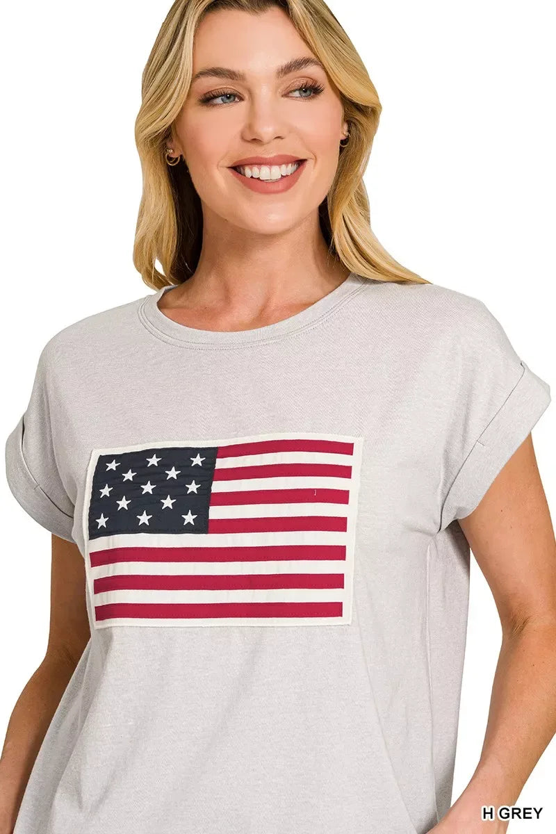 Zenana US Flag Round Neck Short Sleeve T-Shirt - Trendsi - Flyclothing LLC