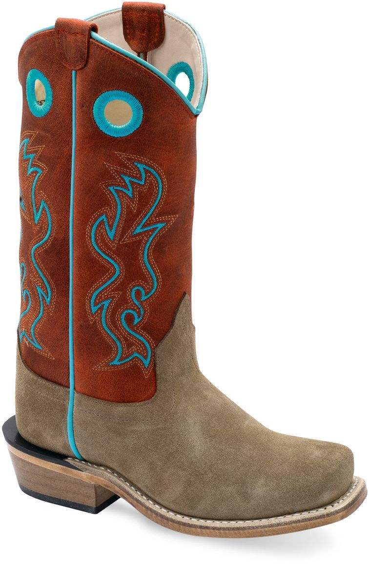 Old West Suede Camel Foot Cloudy Red Shaft YOUTH 'S MEDIUM SQUARE TOE BOOTS - Old West - Flyclothing LLC