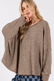 SAGE + FIG Round Neck Batwing Sleeve Oversize Top - Trendsi