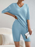 Ribbed V-Neck Top and Shorts Set - Trendsi - Flyclothing LLC