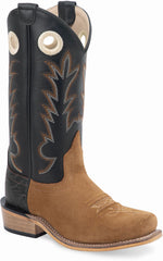 Old West Light Brown Suede Foot with Printed Black Counter Black Shaft Youth's Medium Square Toe Boots