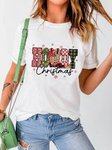 HOWDY Christmas Festive Letter Printed Crew Neck T Shirt - Trendsi - Flyclothing LLC