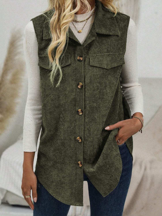 Button Up Collared Neck Vest Coat - Trendsi - Flyclothing LLC