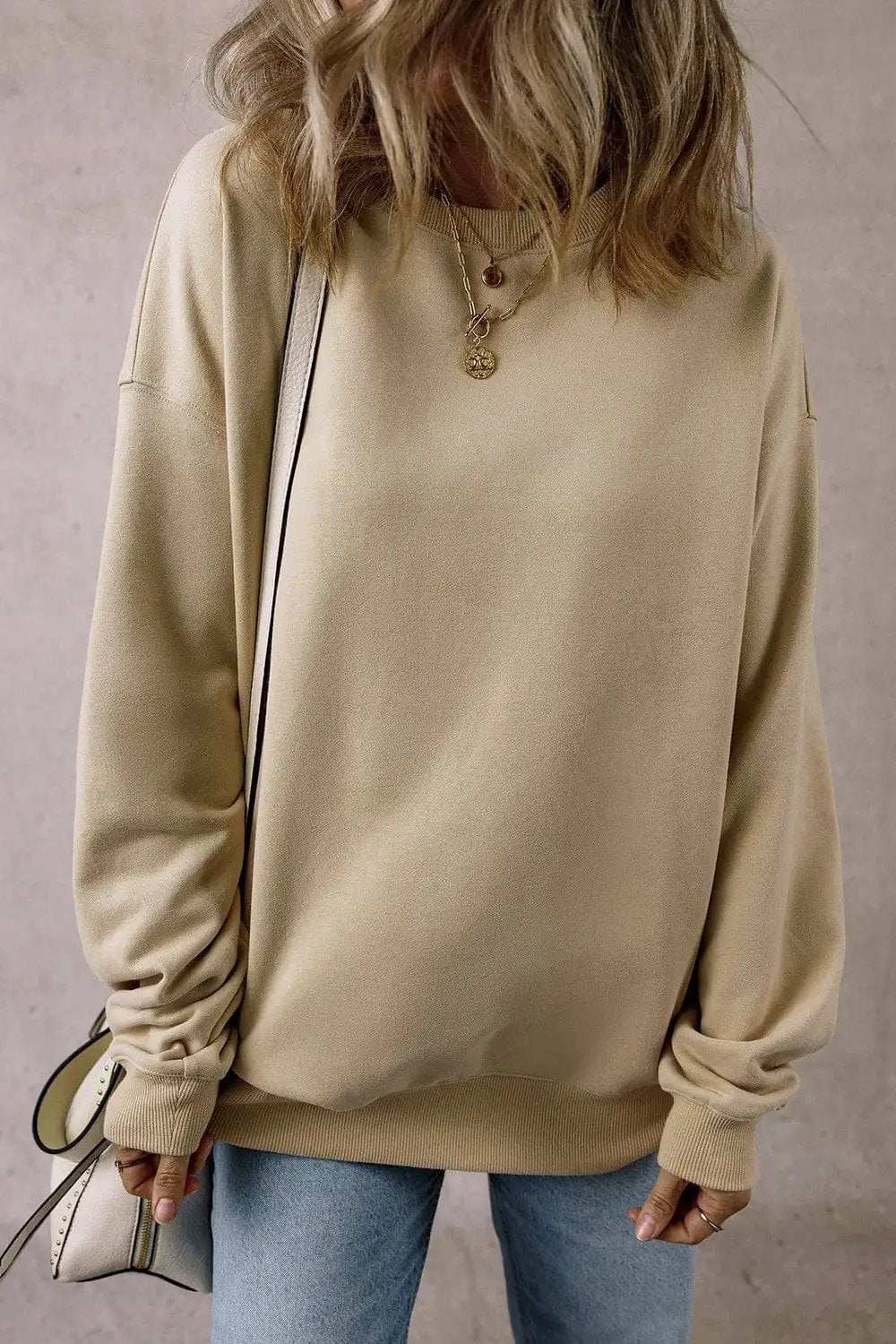 Round Neck Long Sleeve Sweatshirt - Trendsi - Flyclothing LLC